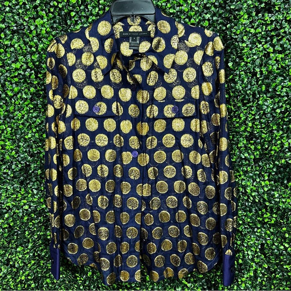 MARC BY MARC JACOBS | Silk & Metallic Polka Dot Blouse - Picture 3 of 8